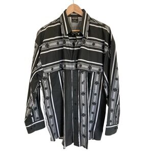 Just Western Mens Black‎ White Striped Western Button-Up Shirt Size Large Cowboy